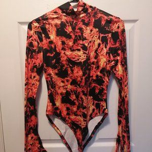 fire print bodysuit with GLOVES